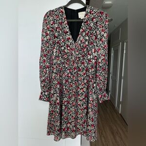 Kate Spade Silk Black and Red Floral Long Sleeve Dress
